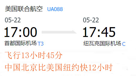 北京-纽约航班